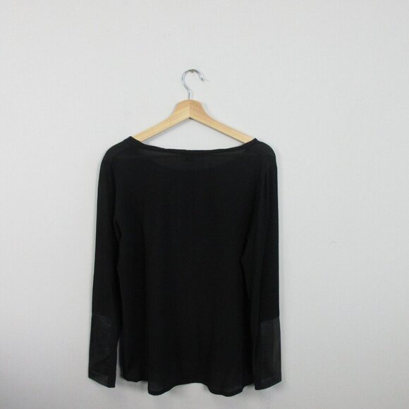 Club Monaco Silk Tunic Top Women S Black Boatneck Leather Sleeve Classy 94 - Picture 2 of 8